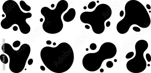 Set of Abstract Black Liquid Blobs and Organic Amoeba Shapes Isolated on White Background for Modern Minimalist Graphic Design Branding and Fluid Web Elements