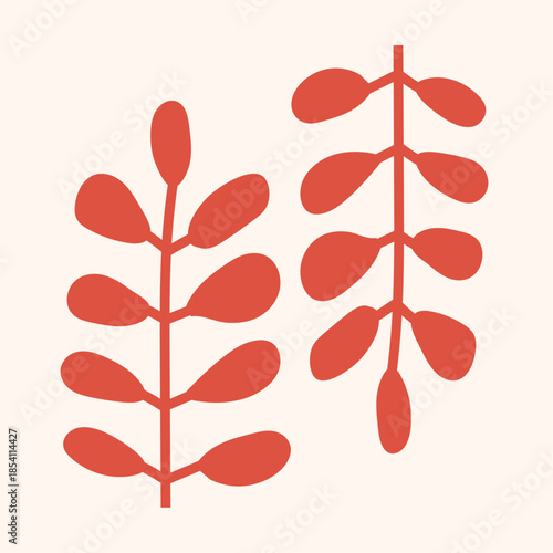 Autumn hand drawn organic shaped small leaves on a branch in retro style for seamless pattern, prints and posters