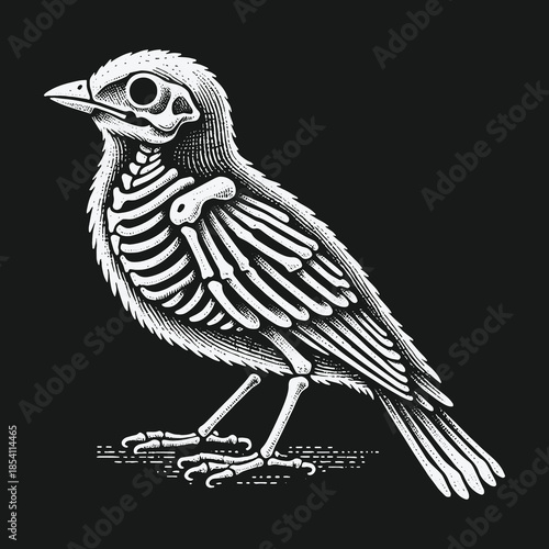 Vintage anatomical engraving of a bird with a visible skeleton.