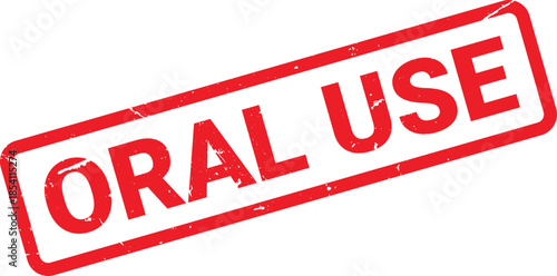 Distressed Red Rectangular Stamp with ORAL USE Text on White Background Pharmaceutical Compliance Reminder
