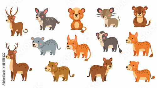 Collection of Various Cartoon Wild Animals.