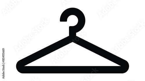 A simple black and white illustration of a clothes hanger in a minimalist style 