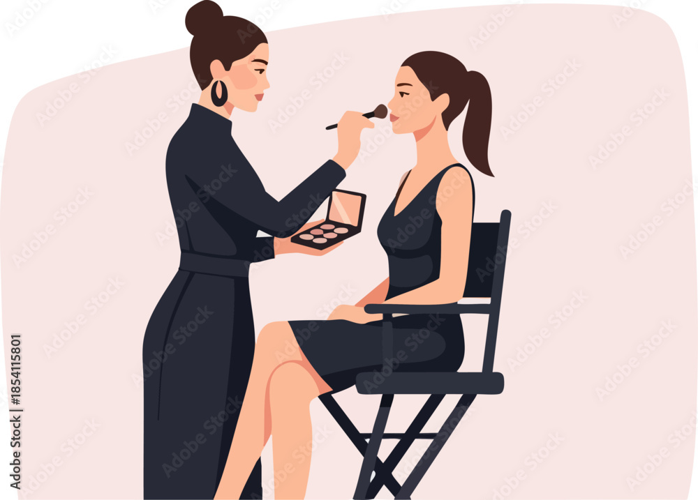 Obraz premium Professional Makeup Artist Applying Blush to a Clients Face.