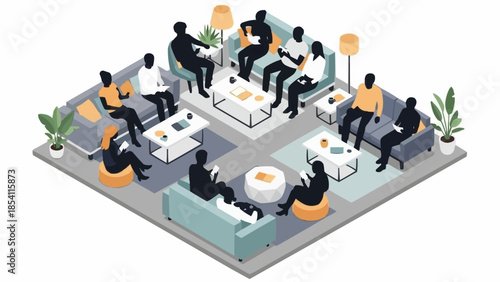 Isometric Office Scene with People Working.