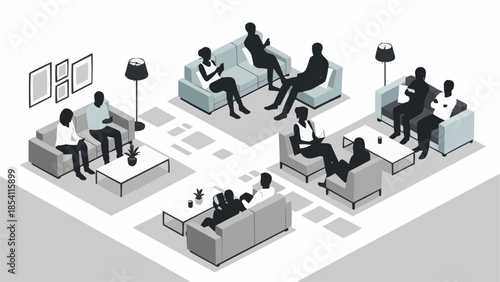 People Sitting on Sofas in Waiting Room.