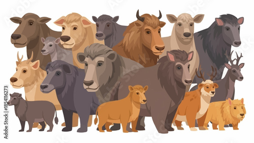 Diverse Group of Cartoon Animals Together.