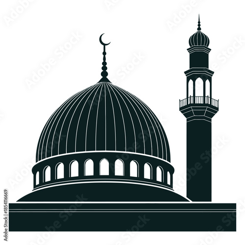 Mosque Building Silhouette Vector Illustration Islamic Architecture Design With Dome Minaret And Crescent Moon Muslim Religion Symbol Islamic Landmark 180