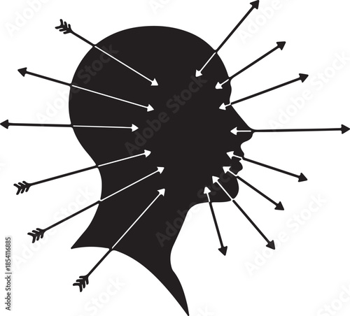 Conceptual Vector Illustration of Human Head Silhouette with Arrows Representing Pressure and Influence