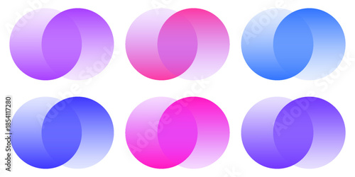Transparent graphic design element, abstract circles. Connected round shapes for corporate identity. Company logo. Abstract transparent symbol of connected circles
