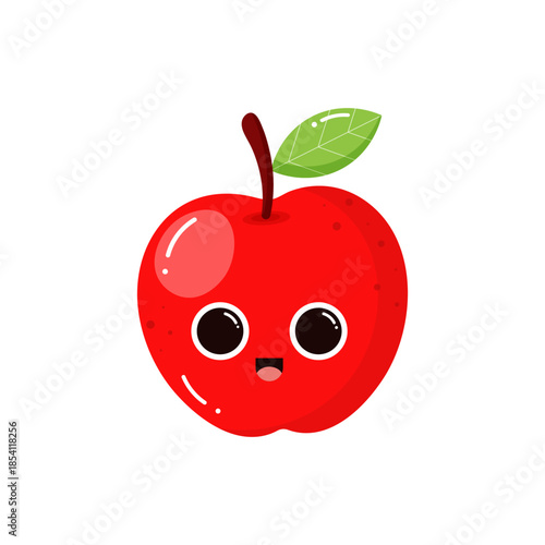Cute apple isolated on white background. Garden fruit. Groovy style. Childish characters.Design elements for kids materials,books, healthy food, posters,  and farm posters. Vector illustration.