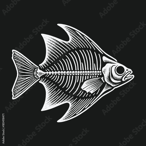 Vintage style fish skeleton anatomy illustration art.