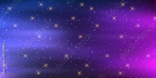 Space background with realistic nebula and shining stars. Colorful cosmos with stardust and milky way. Magic color galaxy. Infinite universe and starry night. Vector illustration.