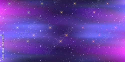 Space background with realistic nebula and shining stars. Colorful cosmos with stardust and milky way. Magic color galaxy. Infinite universe and starry night. Vector illustration.