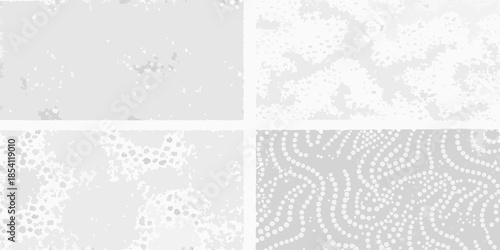 Abstract patterns of gray dots arranged in various formations fill the frame