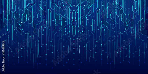 Abstract digital circuit board with glowing blue lines and interconnected nodes