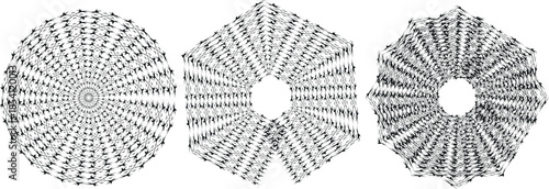 Three intricate donut shaped patterns with varying densities