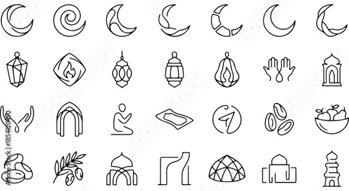 Islamic icons collection of religious and cultural symbols Vector