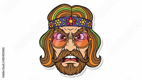 Colorful Cartoon Man with Beard Headband.