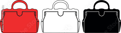 Selection of three doctor bags in various styles red black and outline drawing