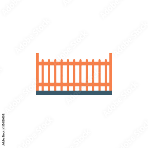 An orange picket fence illustration standing alone against a white background viewed from the front