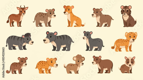 Collection of Various Cartoon Baby Animals.