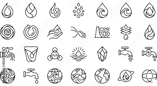Collection of water-related icons in a clean, minimalist style Vector