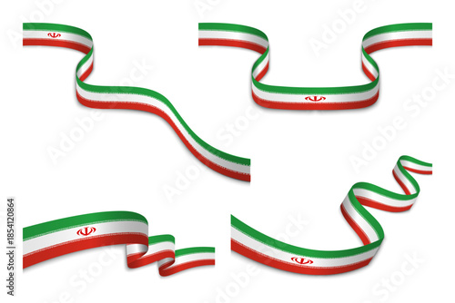 Iran Flag Ribbon Set Isolated on White Background Waving National Banner Illustration