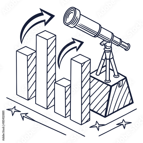 Minimal of business growth tracking with telescope on block graph