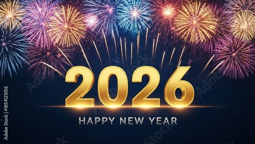 Grand New Year 2026 celebration with massive colorful fireworks display