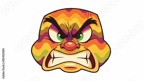 Angry Cartoon Character Face with Green Eyes.