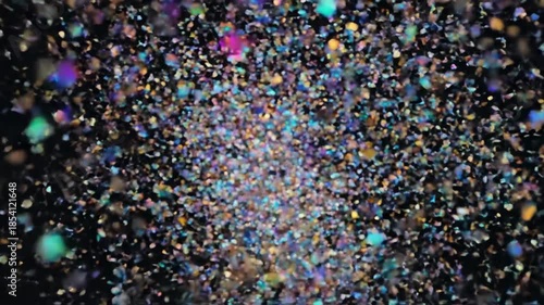 Abstract background of colorful glitter particles floating, creating a dynamic visual effect.