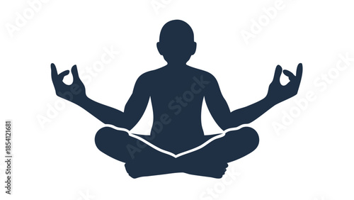 Minimal silhouette of a person sitting upright with hands on knees, meditation and mindful stillness wellness concept.
