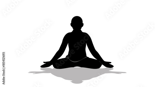 Minimal silhouette of a person sitting upright with hands on knees, meditation and mindful stillness wellness concept.
