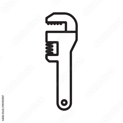 Simple black and white illustration of a classic adjustable wrench tool