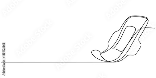 Feminine sanitary pad. Drawn in one continuous line, isolated on a white background. Stock vector illustration