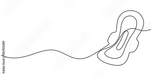 Feminine sanitary pad. Drawn in one continuous line, isolated on a white background. Stock vector illustration