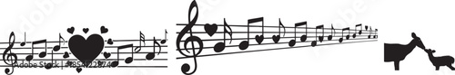 Romantic Music Notes with Hearts and Deer Mother Love Silhouettes