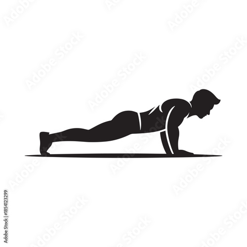 A silhouette of a man performing a standard push up exercise