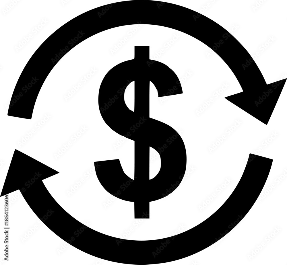 Obraz premium Dollar Sign with Circular Arrows in Simple Flat Design on White Background for Financial Icon 