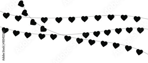 Isolated Black Heart Garland Bunting Banner Decoration
