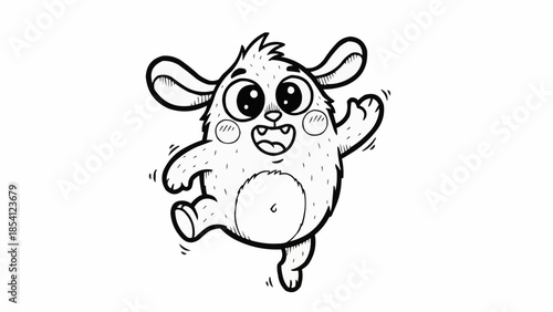 Happy Cartoon Sheep Jumping Freely Outdoors.