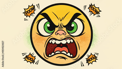 Angry Cartoon Face with Explosive Emotion.