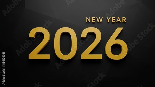 Minimalist golden 2026 New Year text on dark black background