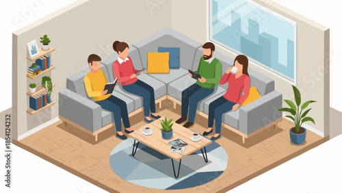 Group of People Sitting on Sofa.