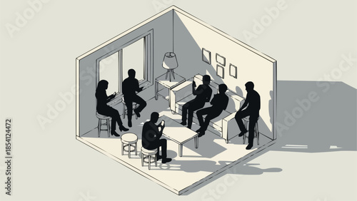 Group of People in Office Setting Illustration.