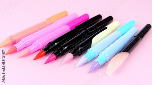 Colorful markers on pink background vibrant stationery and art supplies