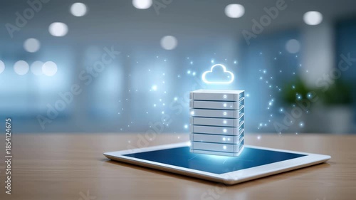 Advanced Cloud Data Security Hologram on Tablet for Safe Storage Technology