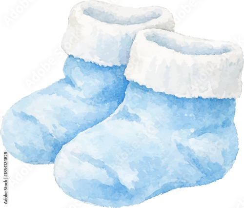 Soft blue baby booties illustration for newborn announcement, nursery decoration and baby shower design