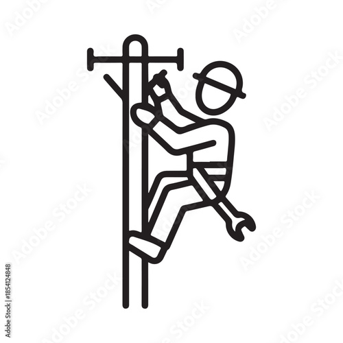 Lineman working on a utility pole with safety precautions in place