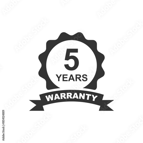 5 years warranty icon. 5 years warranty badge vector design. 5 year warranty label. Product protection and quality assurance emblem